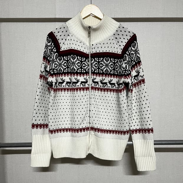 노르딕 사슴 패턴 니트 집업 가디건 L