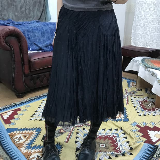 오브제 여성 디테일 네이비 미디스커트 (Z1029)