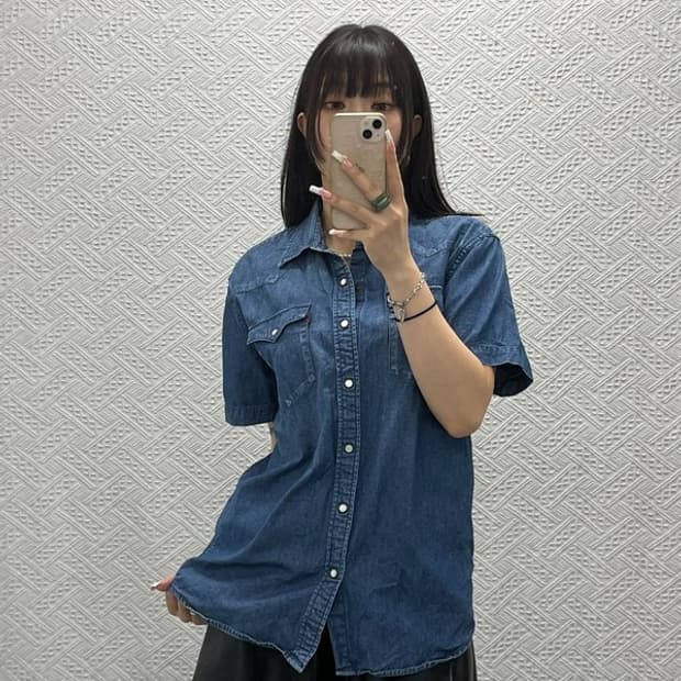리바이스 빈티지 캐주얼 웨스턴 반팔 버튼 데님 셔츠 M C13670