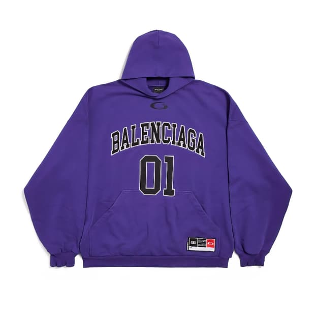 발렌시아가 바스켓볼 후드 티셔츠 퍼플 자수 로고 긴팔 후디 티