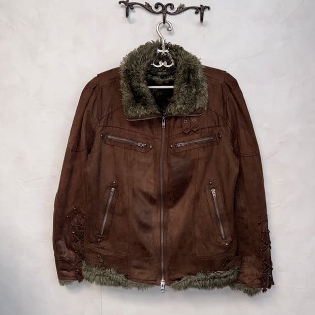 Brown double buckle laceup grunge 무스탕