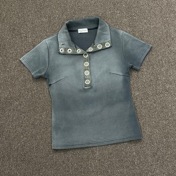M)Japanese vintage y2k 아일렛 디테일 카라 반팔