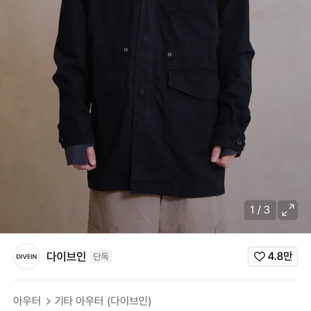 다이브인 WASHED FISHTAIL PARKA (BLACK)