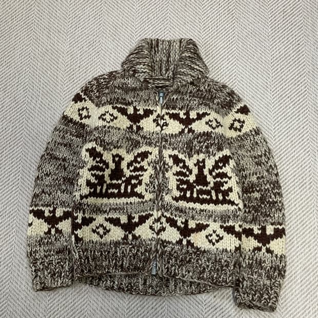 빈티지 캐나다 헤비 코위찬 니트 집업 