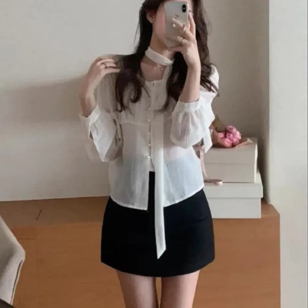 퍼빗 타이 블라우스