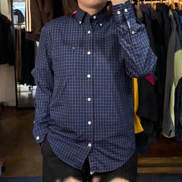 타미힐피거 딥블루 체크 셔츠