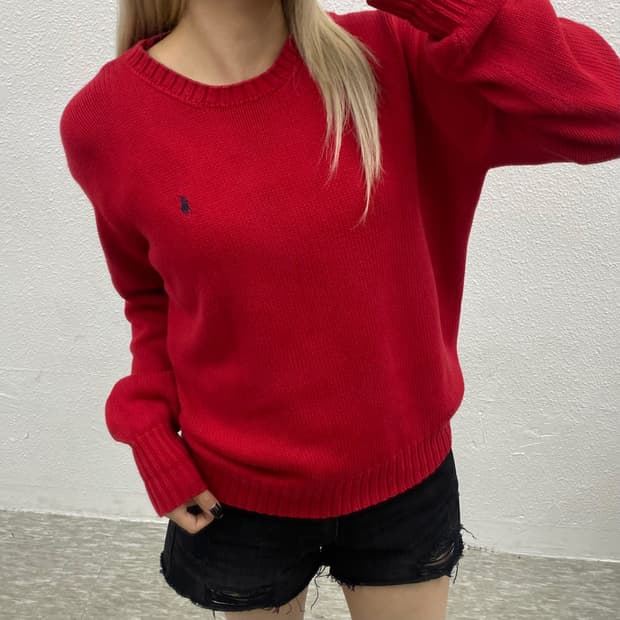 폴로 랄프로렌 네이비포니 레드 니트 L