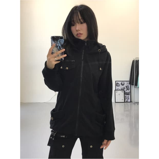 Jpn Y2k Poly Zip Up Hoodies