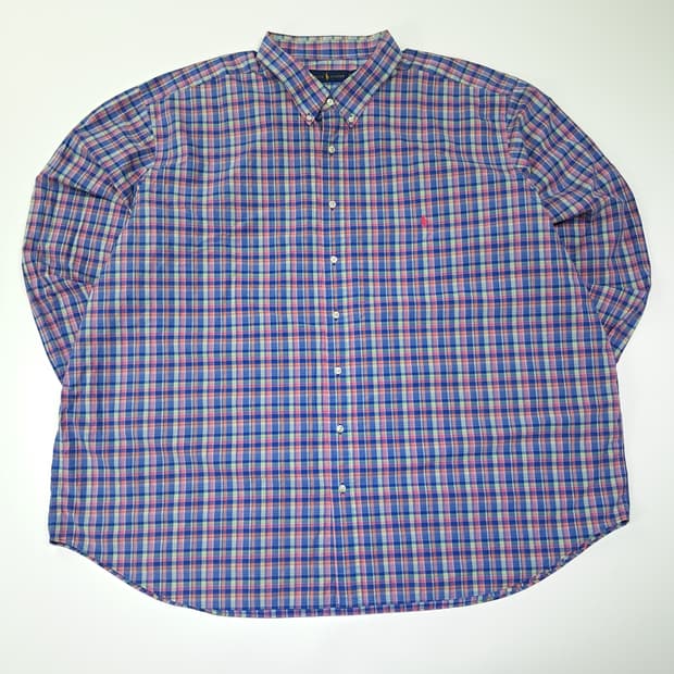 CL596 4XB 폴로 90s 코튼 핑크 블루 스몰 매드라스 체크 셔츠