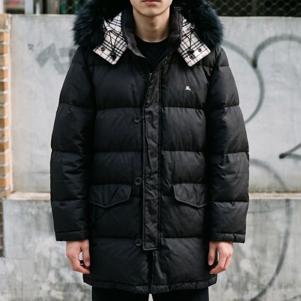 M/ 버버리 블랙라벨 미니로고 퍼 다운 후디 롱패딩