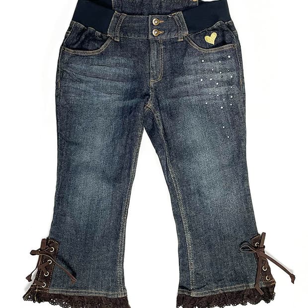 vintage 레이스업 카프리 팬츠