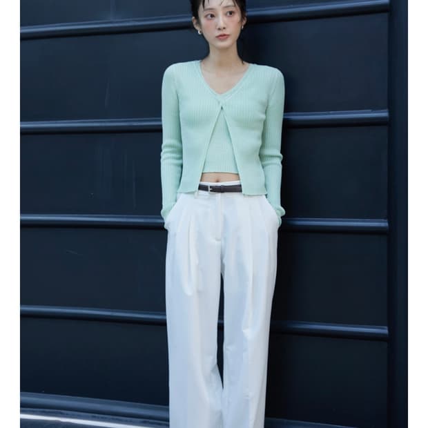 미치코런던 코시노 Ribbed sleeveless cardigan set