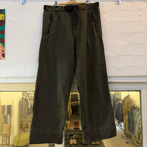 Warp 코튼 벨티드 와이드 팬츠 카키 L