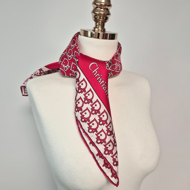 디올 오블리크 레드 실크 스카프 머플러
