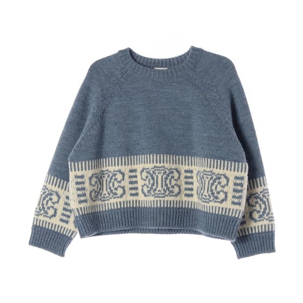 셀린느 22SS 블루 니트 트리옹프 크롭 울100% 스웨터 M