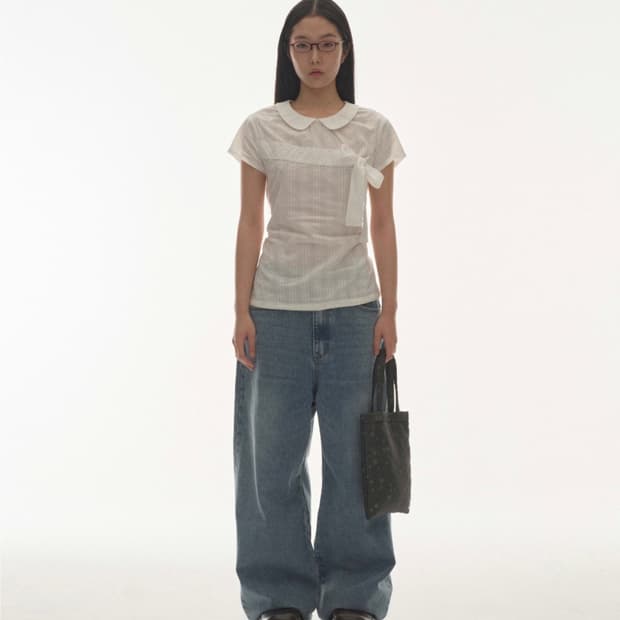 W STITCH DENIM PANTS BLUE