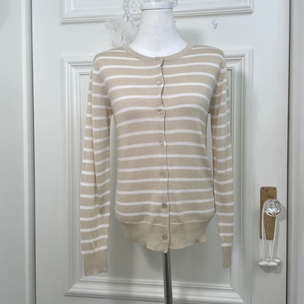 IMAGE beige white stripe basic cardigan