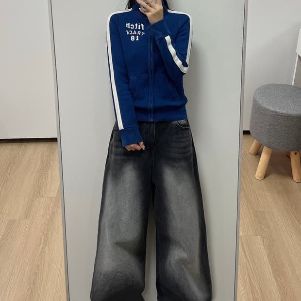 아베크롬비 자수로고 블루 트랙탑 집업 자켓