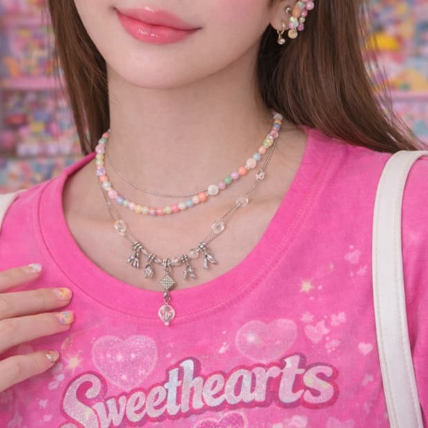 빈티지 페어리 키치 러블리 무드 비즈 목걸이