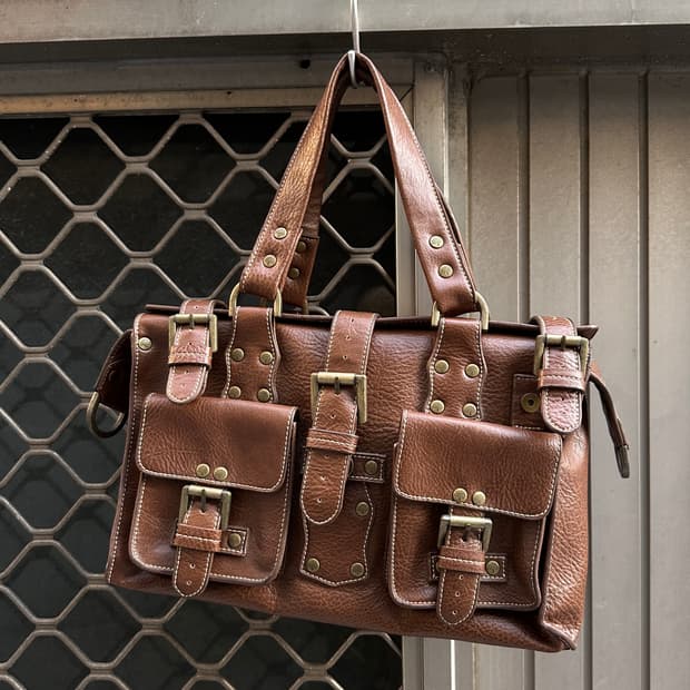 Stud brown satchel bag
