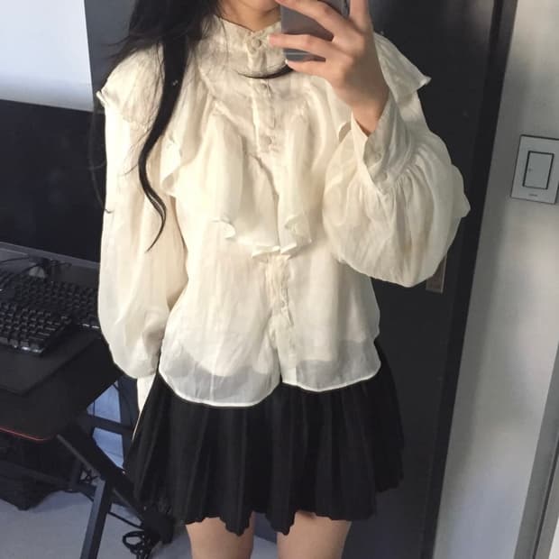 Nice claup 히메갸루 고스로리 로맨틱 프릴 쉬폰 블라우스