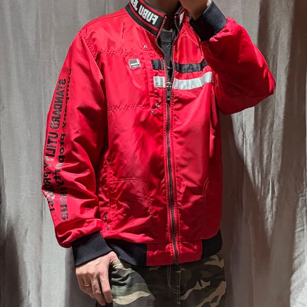 XL FUBU 푸부 레이싱 레터링 레드 나일론 자켓