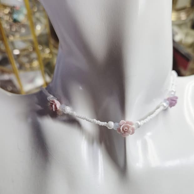 핸드메이드 송석장미 비즈목걸이