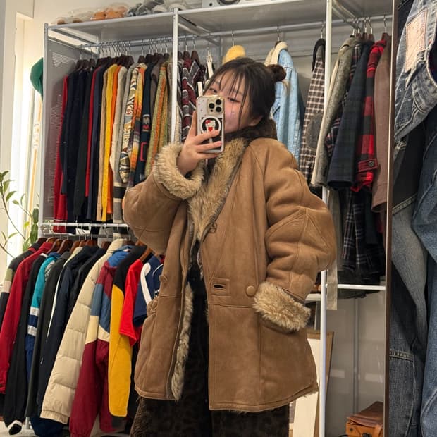 90s 이벨렌 양가죽 양털 무스탕