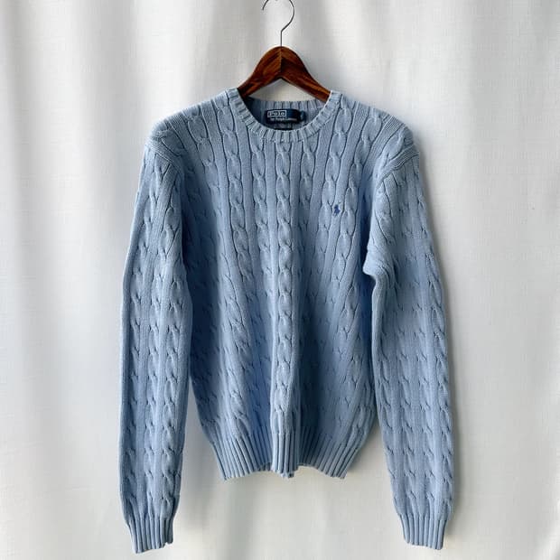 폴로 랄프로렌 케이블 니트 코튼 스웨터 스카이 블루 M