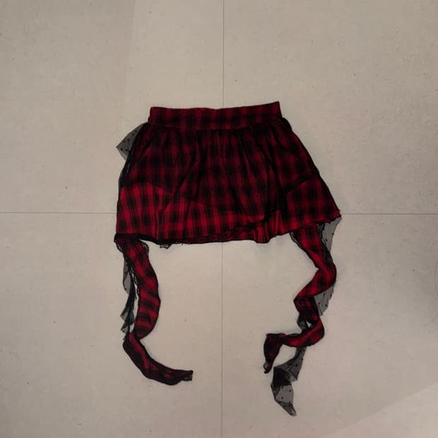 펑크 레드체크 스커트