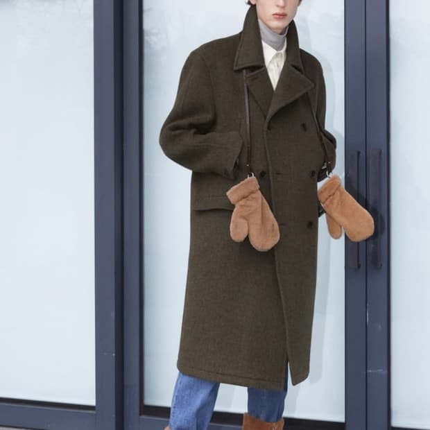 타일레 멜톤울 더블 브레스티드 오피서 코트 브라운