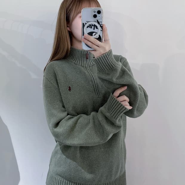 폴로랄프로렌 버건디포니 말차 니트 반집업