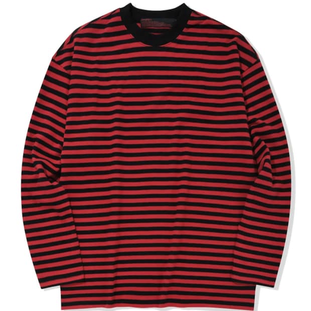 [꼼파뇨] 롱슬리브 헤비 오버핏 스트라이프 단가라 레드