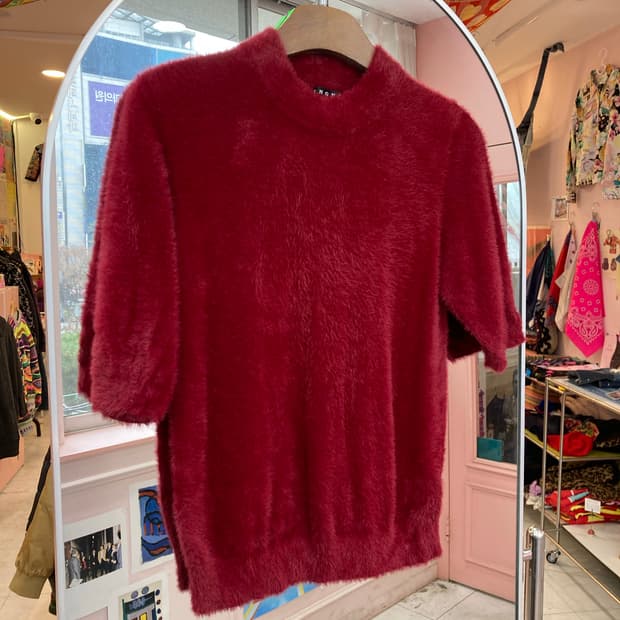 크리스마스 연말 앙고라 반팔 니트