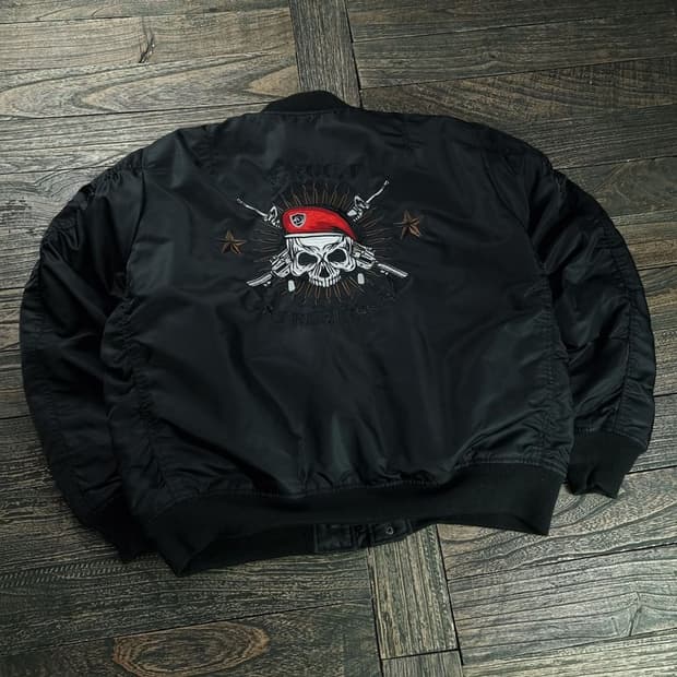 [빈티지] 해골 스컬 자수 수베니어 MA-1 봄버 자켓 블랙 M18474
