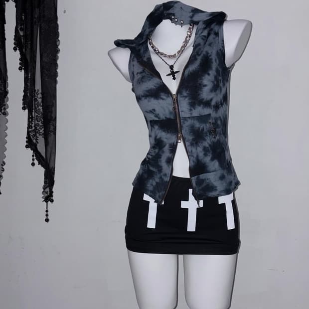 투웨이 딱붙 나시 후드집업 고스펑크 와투케 00s 갸루