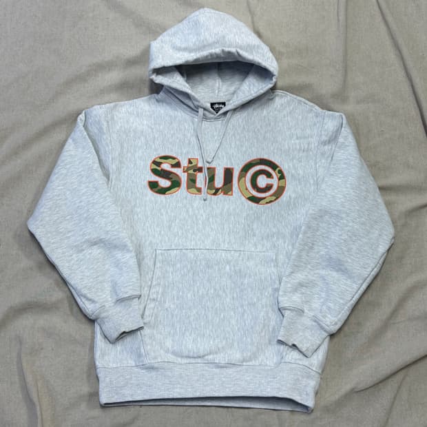 스투시 애쉬헤더 카모 C 빅로고 후드 S
