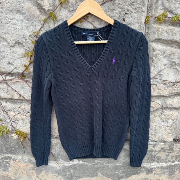 폴로 랄프로렌 빈티지 우먼 꽈배기 브이넥 코튼 니트 블랙 s