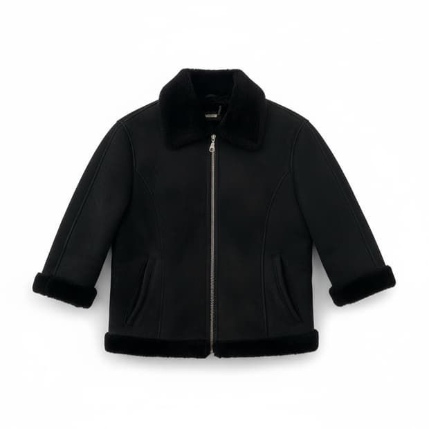 Cuttif 블랙 양가죽 숏 무스탕 자켓