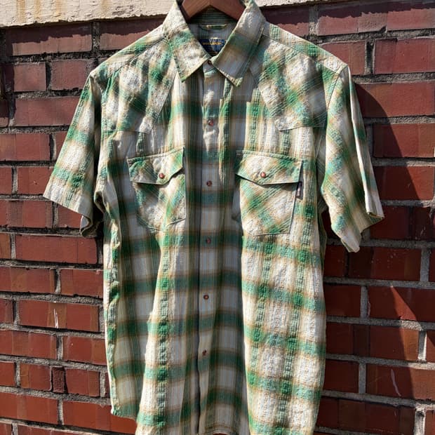 WOOLRICH 빈티지 그린 플래드 웨스턴 셔츠