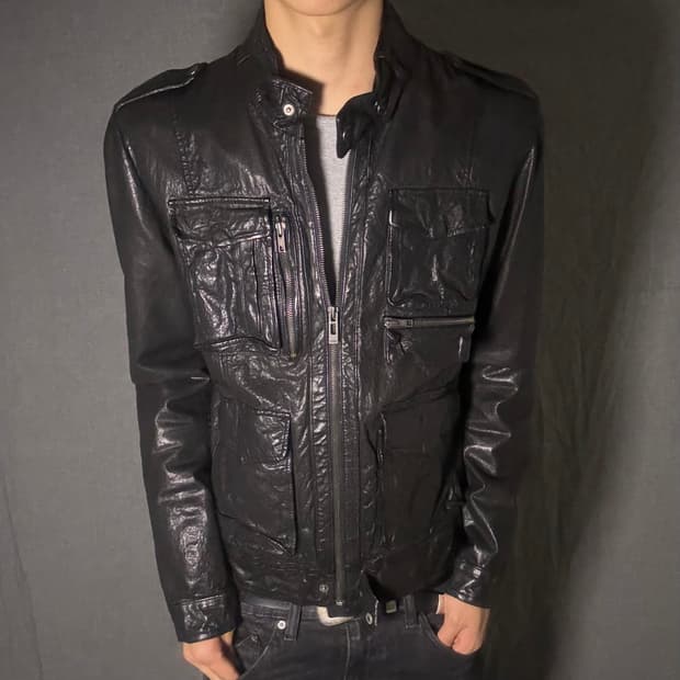 lamb skin leather pocket jacket
