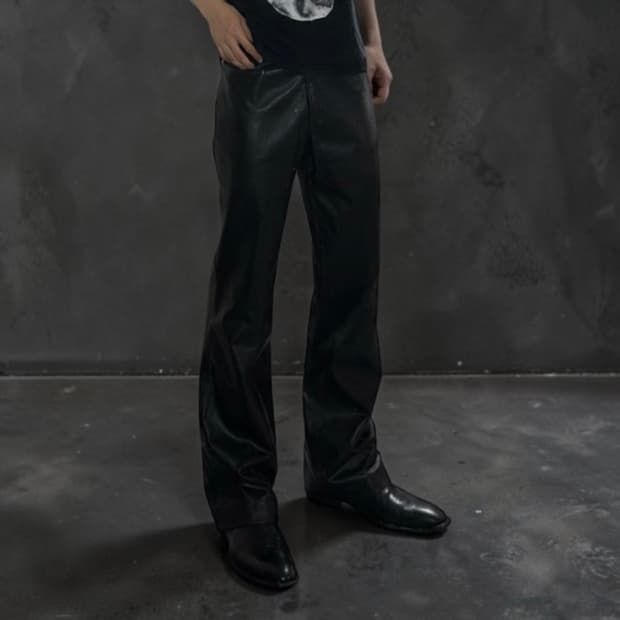usa lambskin leather flare pants