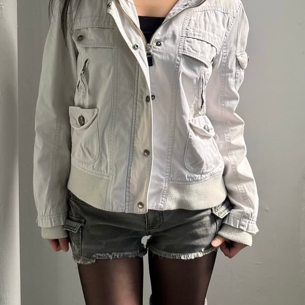 TBJ Jeans Light Grey Button Hood Zip-Up 