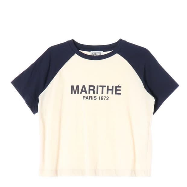마리떼 프랑소와 저버 24SS 크림 네이비 로고 나그랑 반팔 크롭