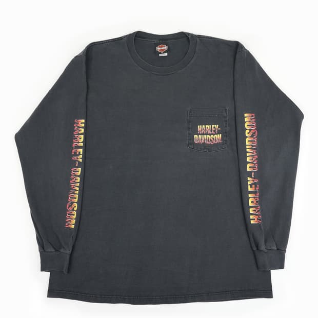 [XL] 2002 할리데이비슨 로고 플레임 포켓 롱슬리브 티셔츠