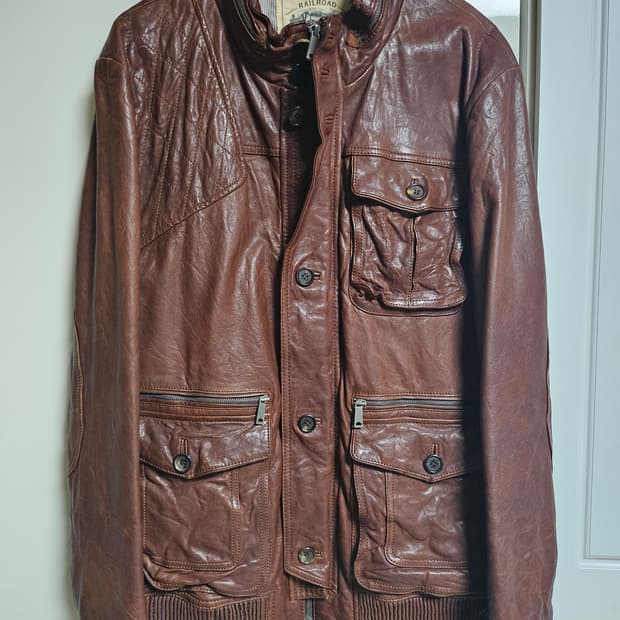 레일로드 브라운 빈티지 가죽 자켓 사이즈110(105)