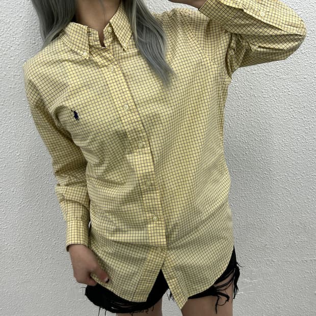 폴로 랄프로렌 네이비포니 연노랑 체크 셔츠 42