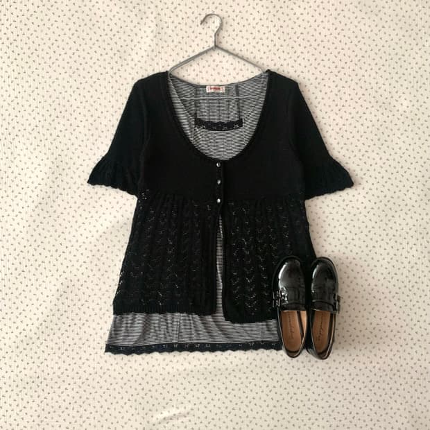 바선생 블랙 크로쉐 가디건