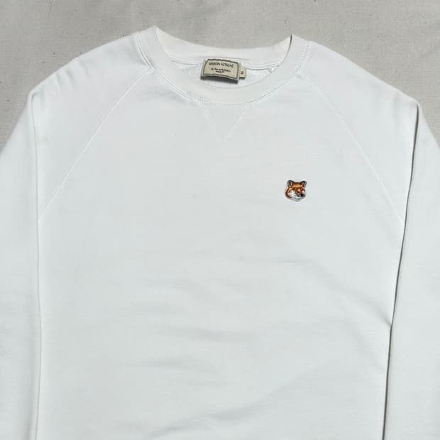 XL 메종키츠네 폭스 헤드 패치 화이트 맨투맨