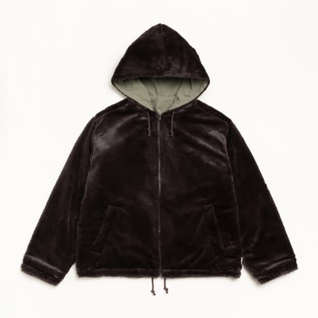 XXL) 스투시 리버서블 후드 퍼 재킷 브라운